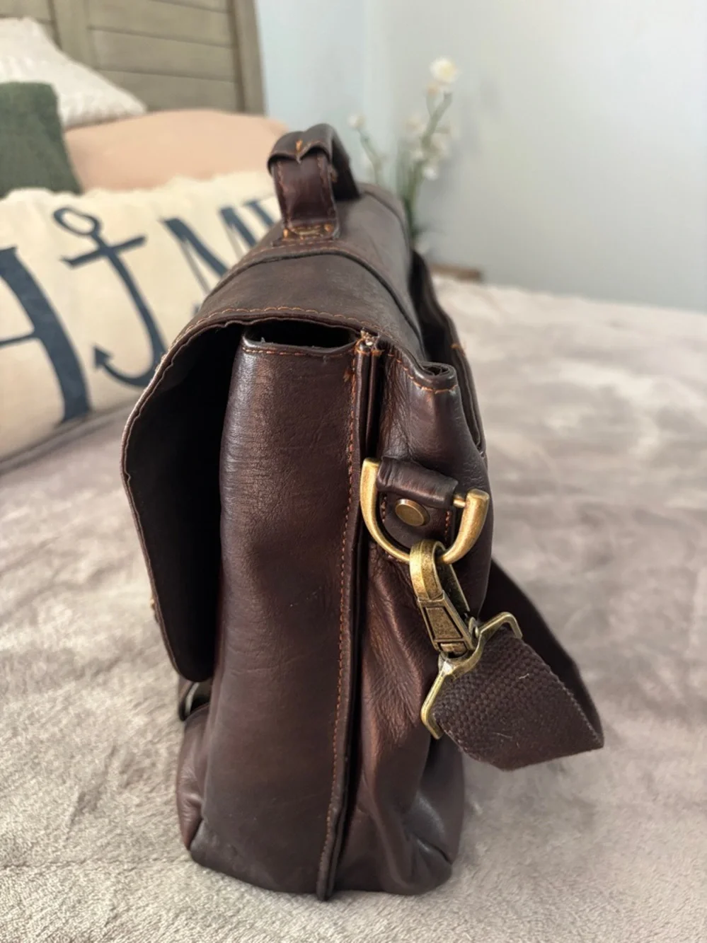 Samsonite® Leather Portfolio, Brown Leather Messenger Bag ‎ Men -